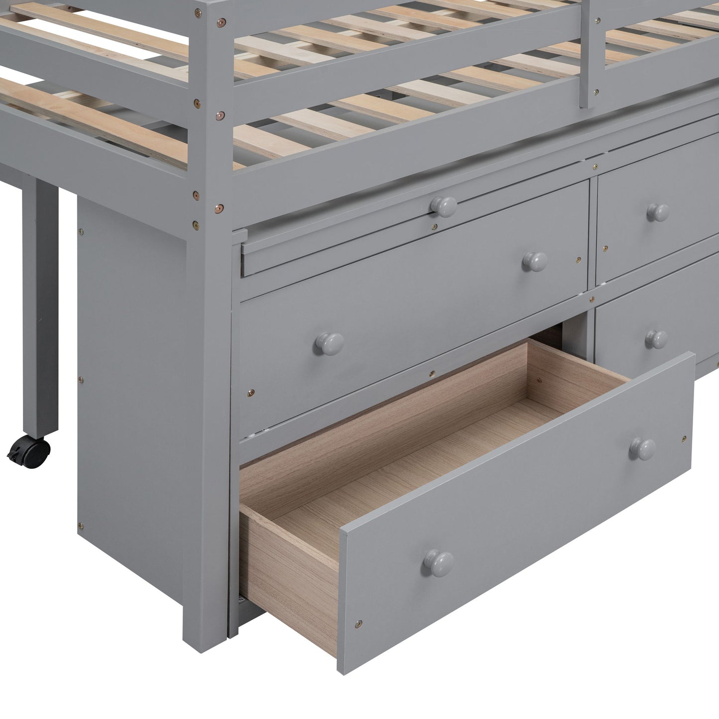 Loft Bed With Retractable Writing Desk And 4 Drawers, With Lateral Portable Desk And Shelves - The Sleep Loft - Online Mattress Showroom NYC