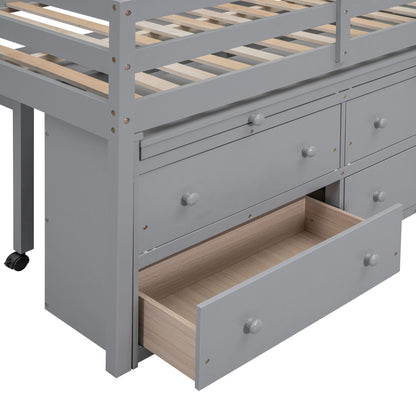 Loft Bed With Retractable Writing Desk And 4 Drawers, With Lateral Portable Desk And Shelves - The Sleep Loft - Online Mattress Showroom NYC