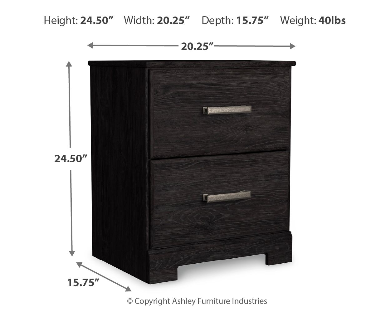 Belachime - Two Drawer Night Stand - Charcoal - The Sleep Loft - Online Mattress Showroom NYC