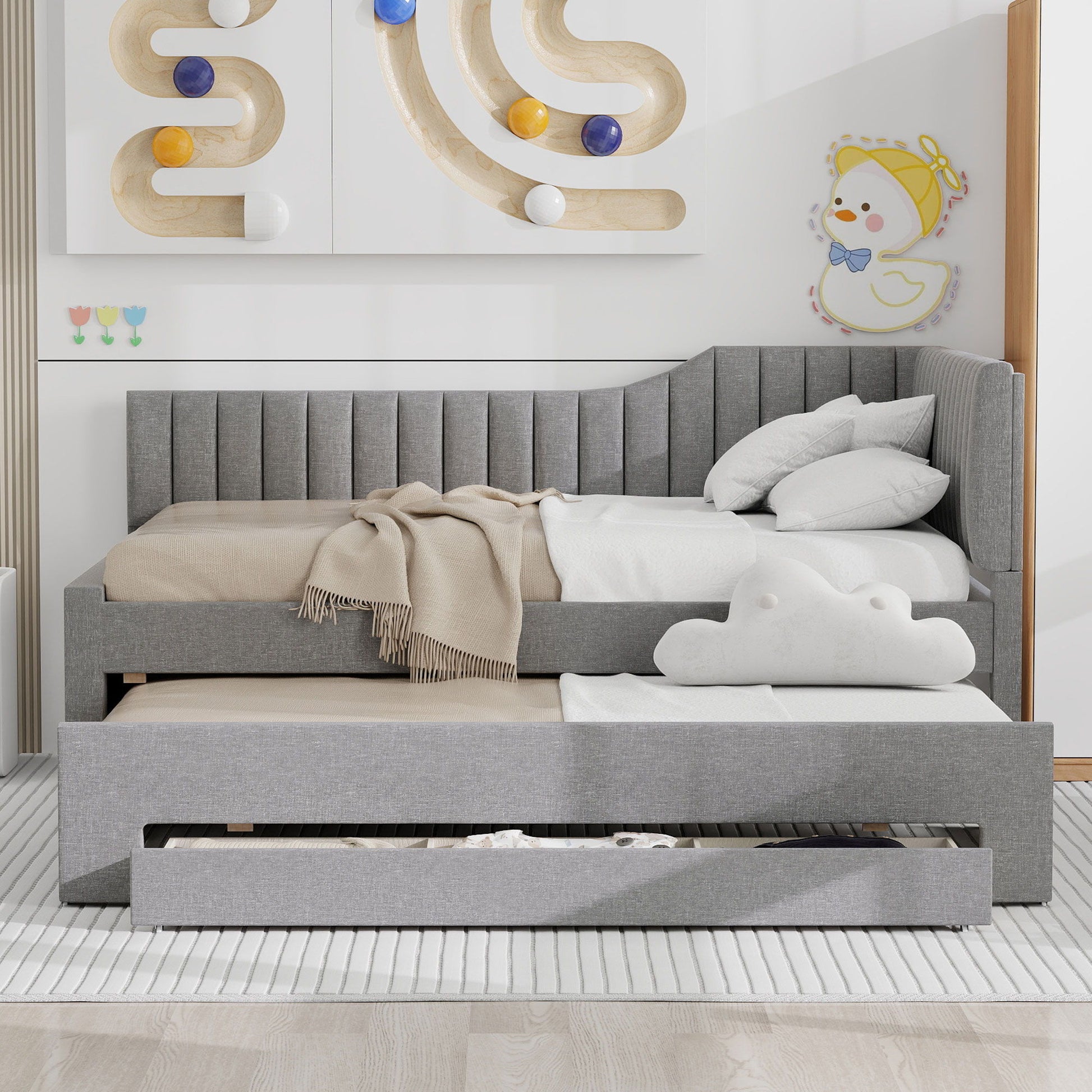 Upholstered Daybed With Trundle And 3 Drawers - The Sleep Loft - Online Mattress Showroom NYC