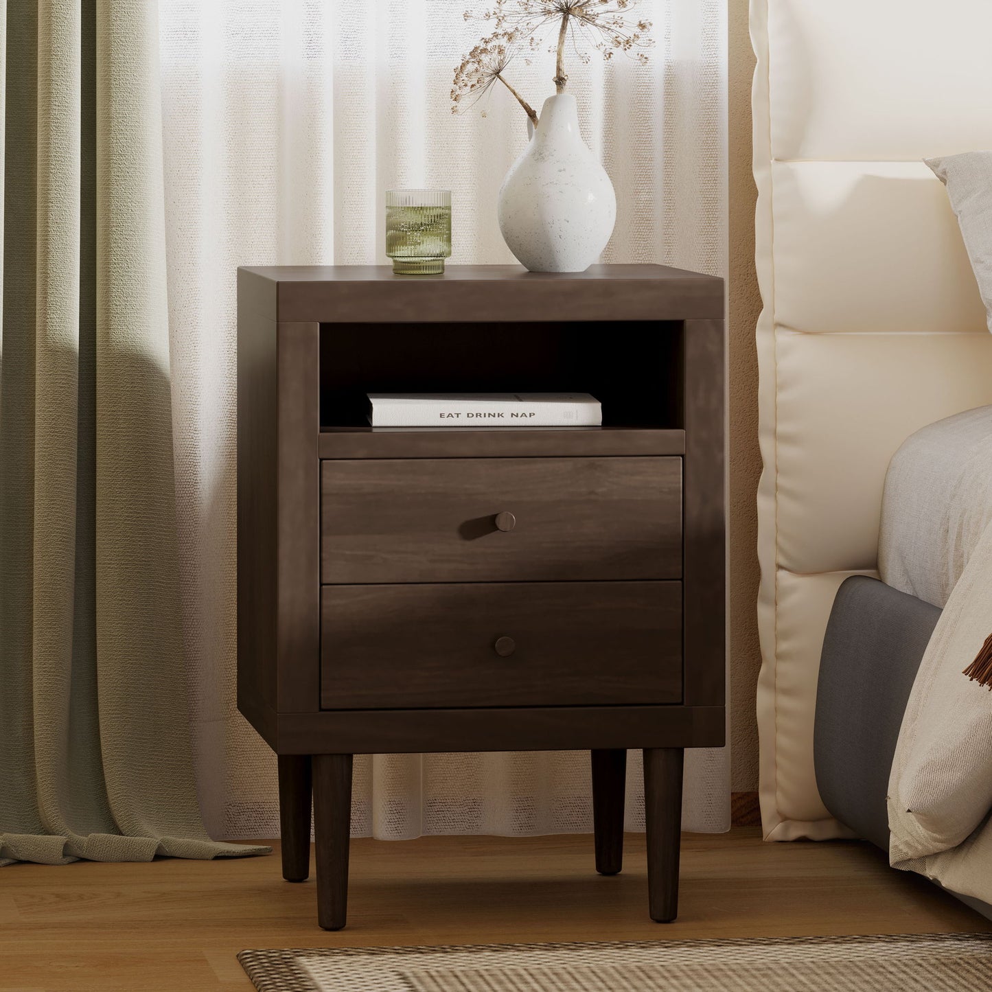 Nystrom - Mid Century Modern 2 Drawer Nightstand - The Sleep Loft - Online Mattress Showroom NYC