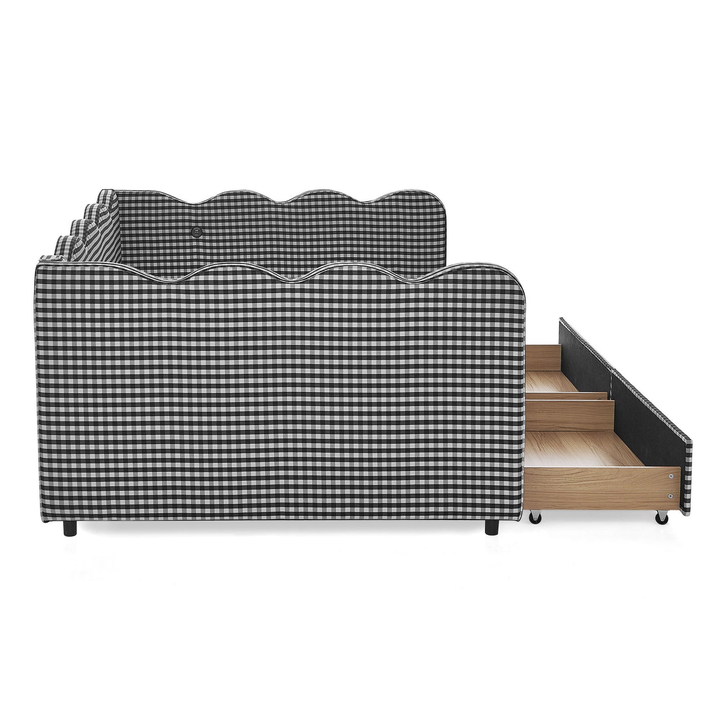 Gingham Daybed With USB Charging Port, Wave-Shaped Design - The Sleep Loft - Online Mattress Showroom NYC