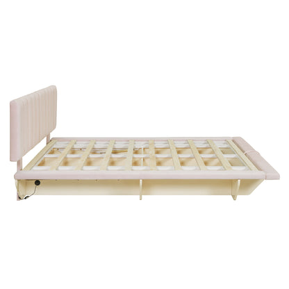 Upholstered Floating Hydrualic Platform Bed With LED Light And USB Port - The Sleep Loft - Online Mattress Showroom NYC