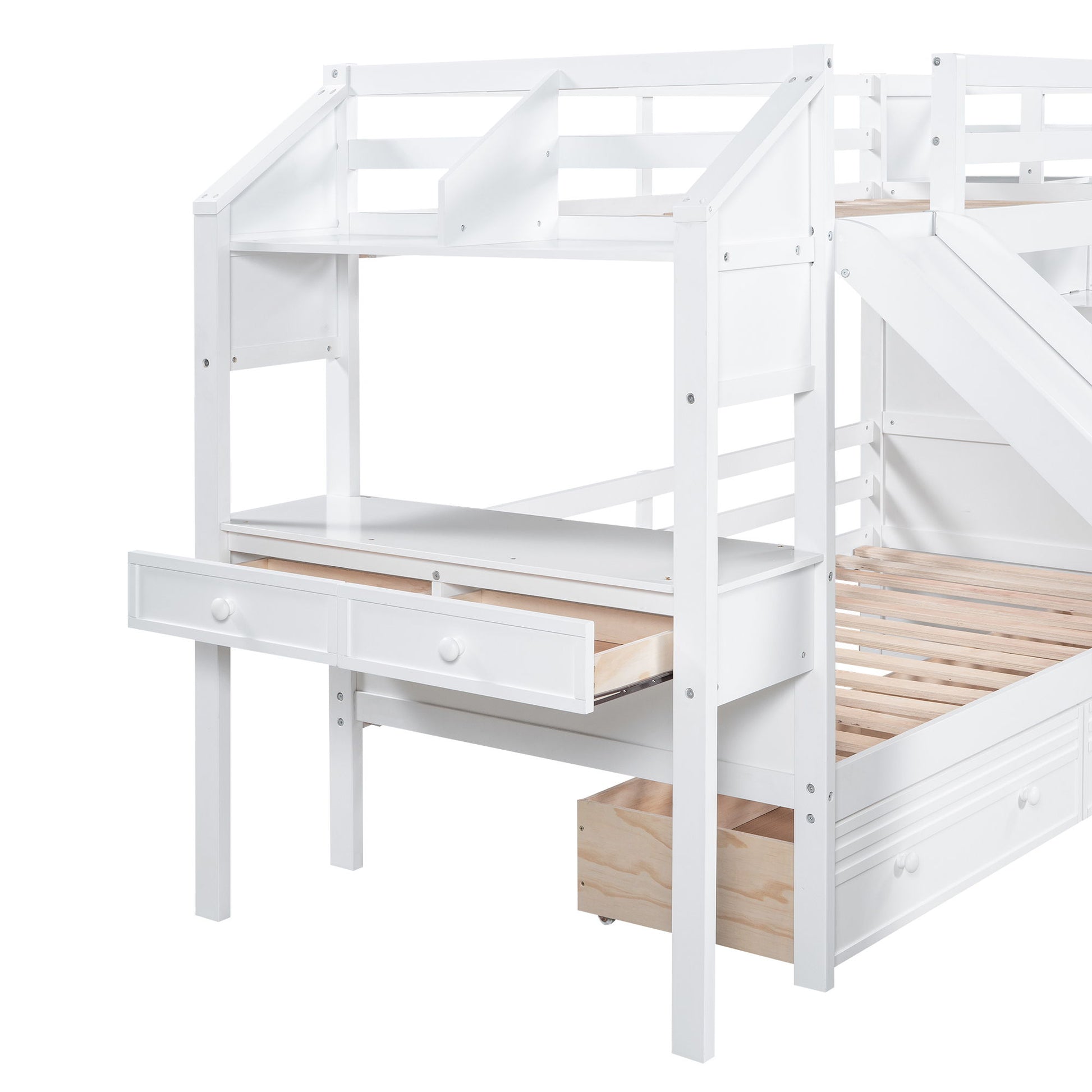 Bunk Bed With Storage Staircase, Slide, Desk, Drawers, And Shelves - The Sleep Loft - Online Mattress Showroom NYC