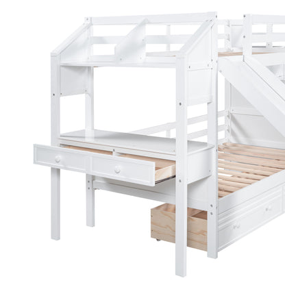 Bunk Bed With Storage Staircase, Slide, Desk, Drawers, And Shelves - The Sleep Loft - Online Mattress Showroom NYC