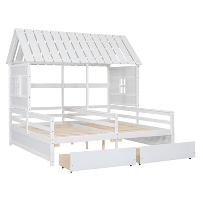 House Platform Beds With 2 Drawers, Side By Side Design - The Sleep Loft - Online Mattress Showroom NYC