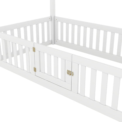 Wood House Bed With Fence And Door - The Sleep Loft - Online Mattress Showroom NYC