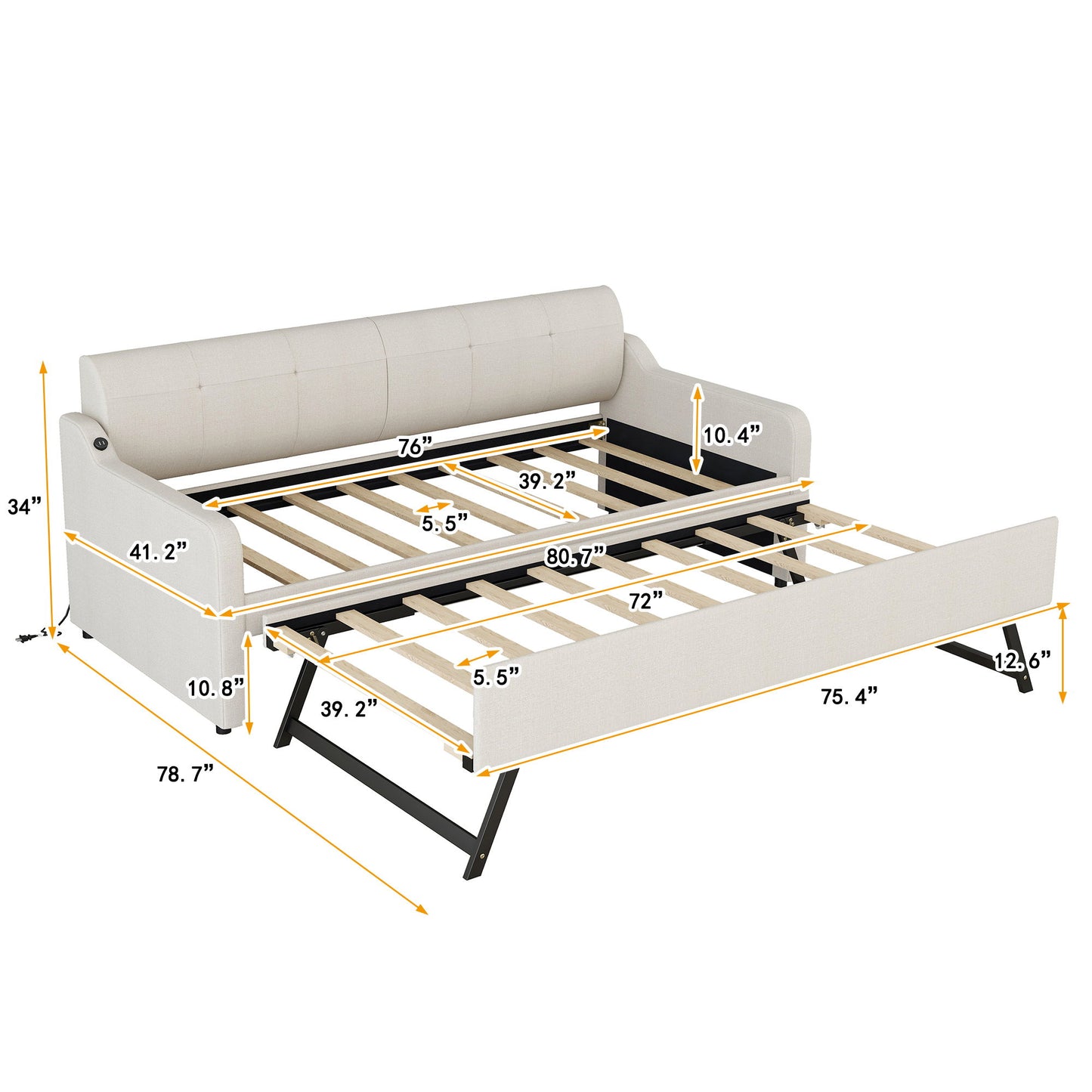Upholstered Daybed With Trundle And USB Charging - The Sleep Loft - Online Mattress Showroom NYC