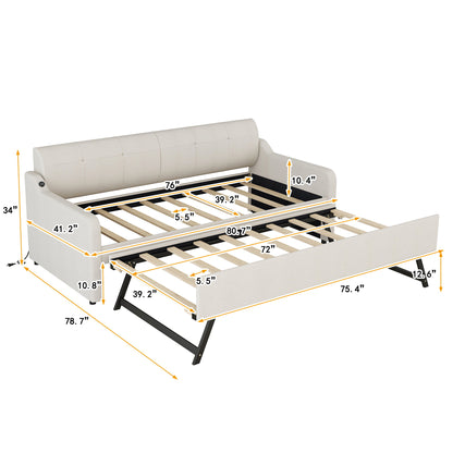 Upholstered Daybed With Trundle And USB Charging - The Sleep Loft - Online Mattress Showroom NYC