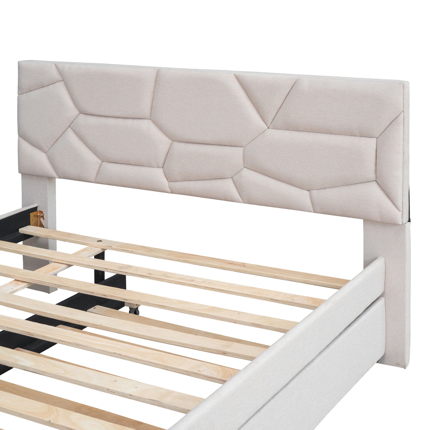Upholstered Platform Bed With Brick Pattern Headboard And Twin Long Size Trundle - The Sleep Loft - Online Mattress Showroom NYC