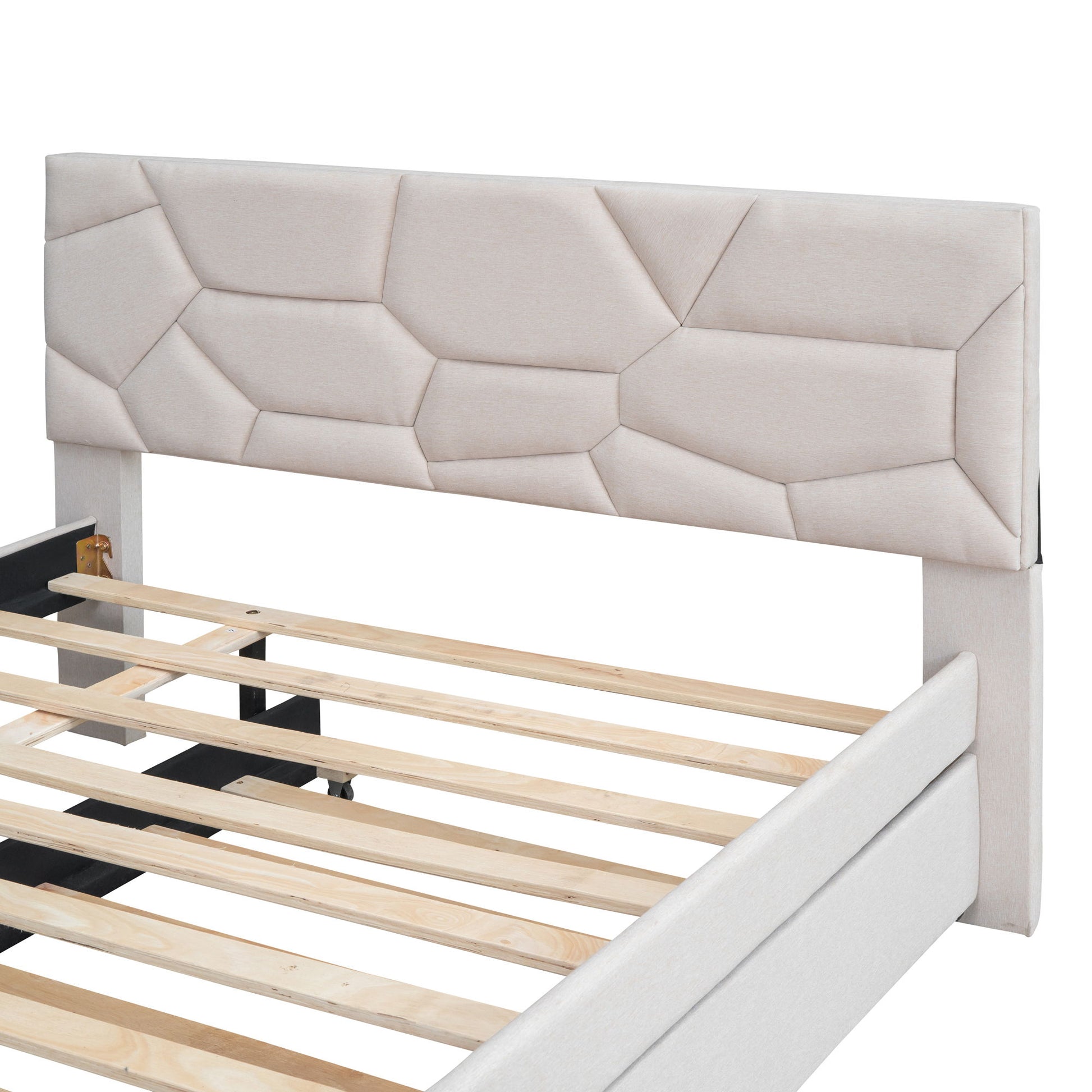 Upholstered Platform Bed With Brick Pattern Headboard And Twin Long Size Trundle - The Sleep Loft - Online Mattress Showroom NYC