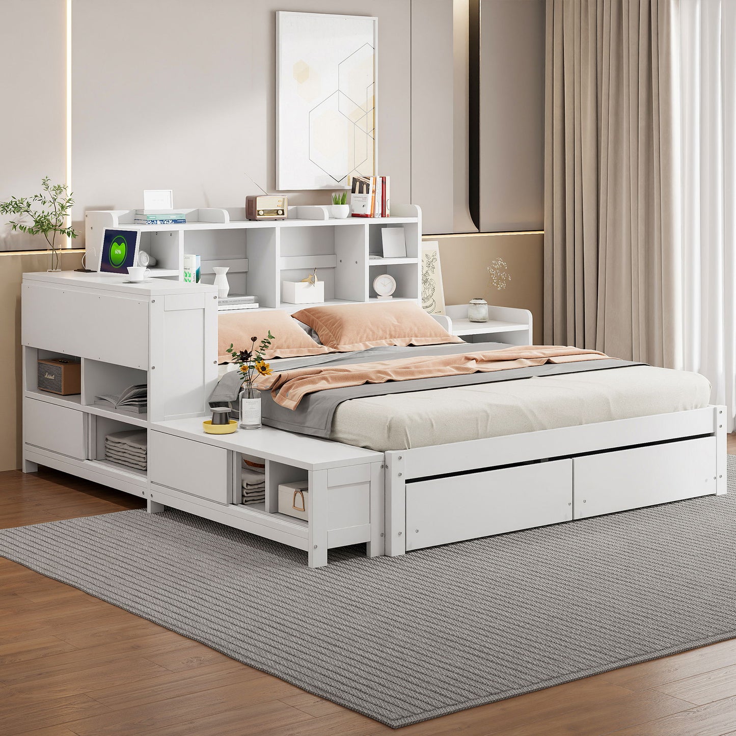 Platform Bed With Multi Functional Storage Space, Nightstand, 2 Drawers, USB Ports And Desk - The Sleep Loft - Online Mattress Showroom NYC