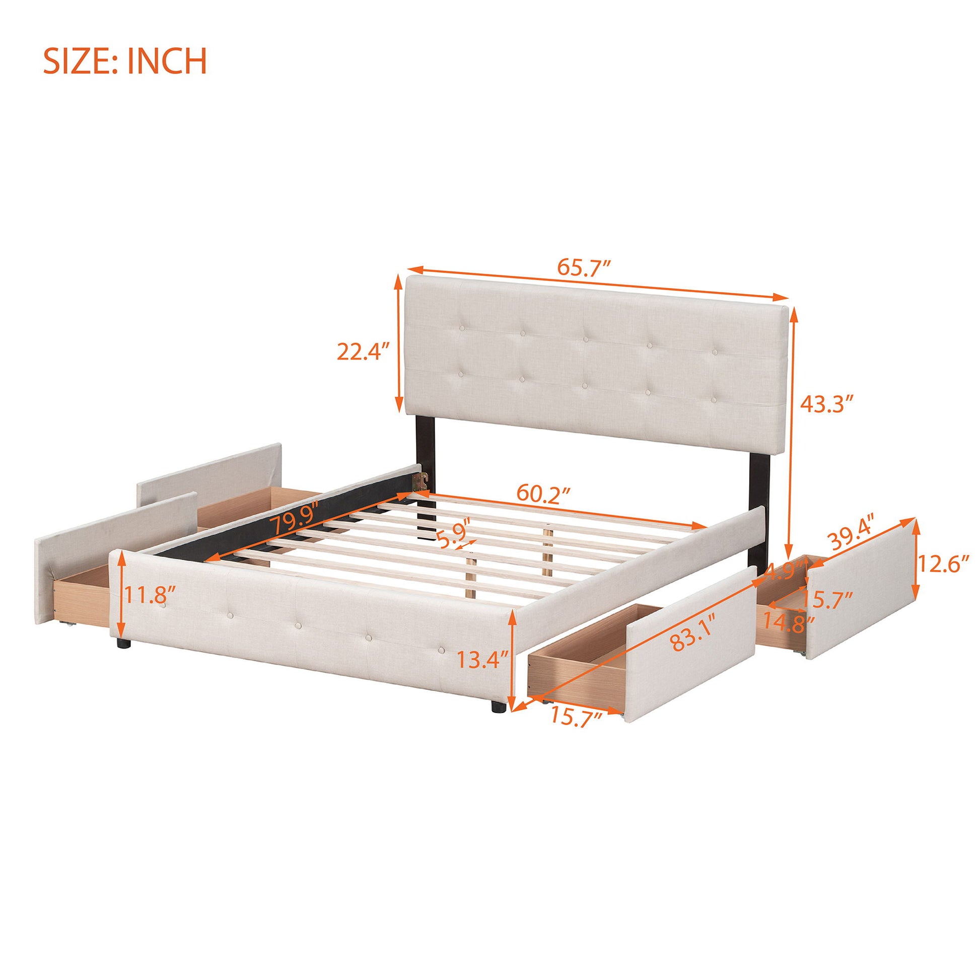 Upholstered Platform Bed With Classic Headboard And Drawers, No Box Spring Needed - The Sleep Loft - Online Mattress Showroom NYC