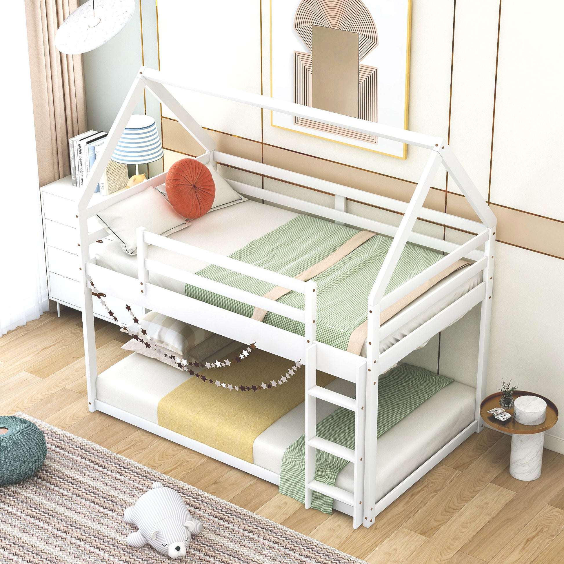 Low Bunk Bed With House Shaped Frame And Ladder - The Sleep Loft - Online Mattress Showroom NYC