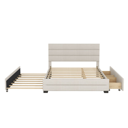 Queen Platform Bed With Twin Trundle And 2 Storage Drawers - Beige - The Sleep Loft - Online Mattress Showroom NYC
