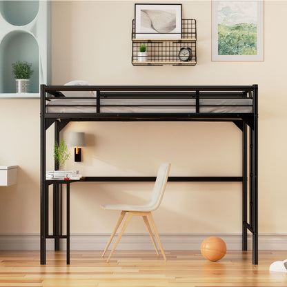 Twin Metal Loft Bed With Desk, Ladder And Guardrails, Bookdesk Under Bed - Black - The Sleep Loft - Online Mattress Showroom NYC