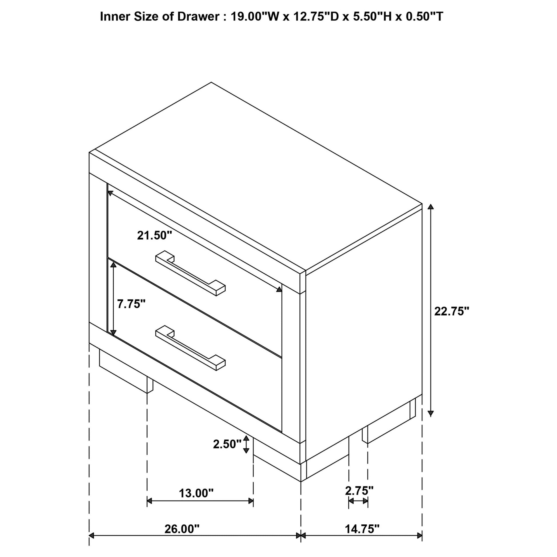 Copper - 2 Drawer Rectangular Nightstand - The Sleep Loft - Online Mattress Showroom NYC