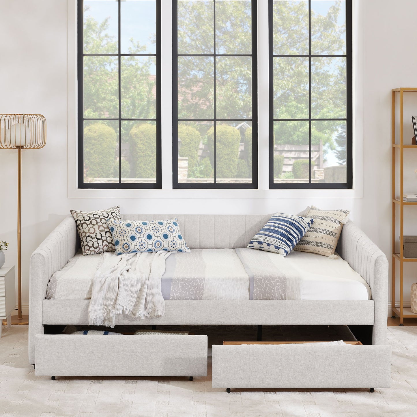 Upholstered Queen Daybed With 2 Drawers - The Sleep Loft - Online Mattress Showroom NYC