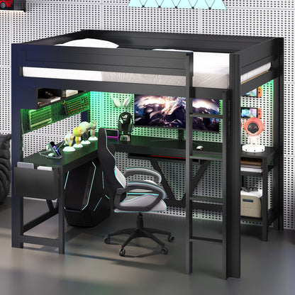 Gaming Loft Bed With Desk, Storage Shelves, LED And Charging Station - The Sleep Loft - Online Mattress Showroom NYC