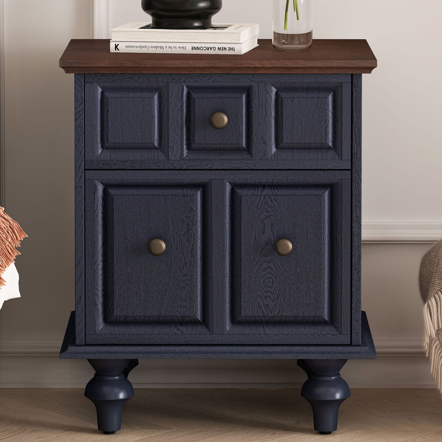 Vintage Nightstand With 2 Drawers And Roman Column Legs - The Sleep Loft - Online Mattress Showroom NYC