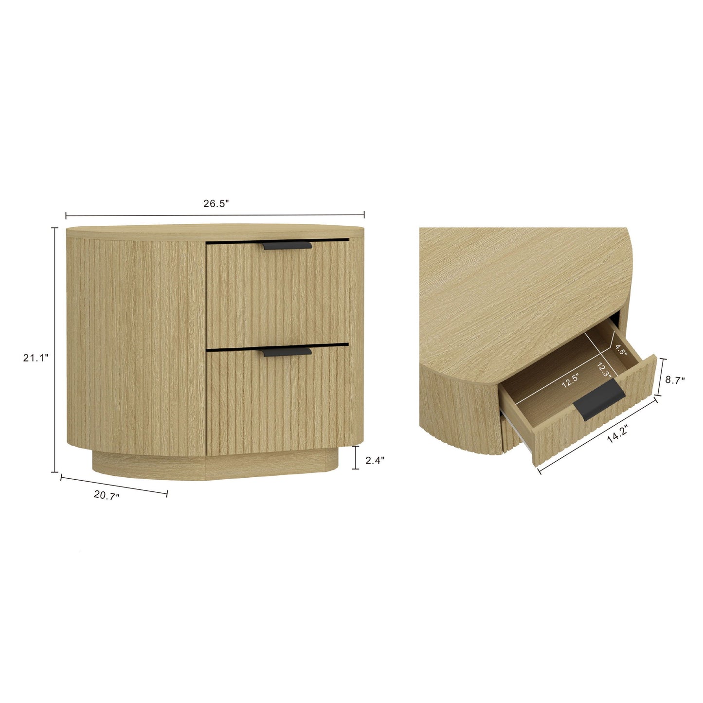 Olivia - Nightstand With 2 Drawers - Oak - The Sleep Loft - Online Mattress Showroom NYC
