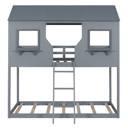 Twin Over Twin Bunk Bed With Roof, Window, Guardrail, Ladder - The Sleep Loft - Online Mattress Showroom NYC