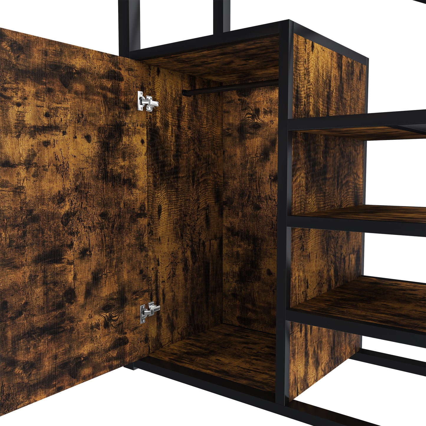 Full Size Loft Bed With Desk & Wardrobe Heavy Frame, Built In Staircase, Storage Rack & Shelves Gaming Bed - Black - The Sleep Loft - Online Mattress Showroom NYC