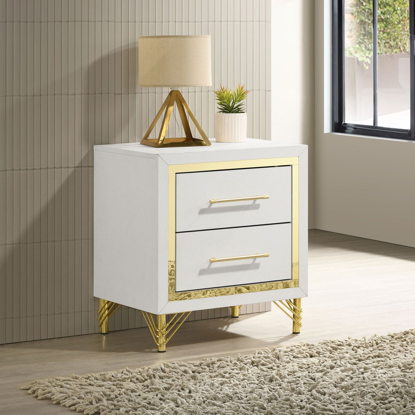 Chesney - 2 Drawer Nightstand With Trim, Bedroom Side Table - White - The Sleep Loft - Online Mattress Showroom NYC