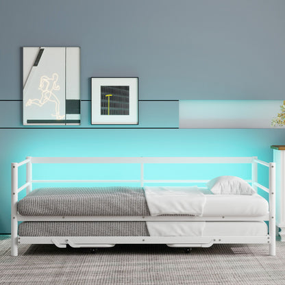Industrial Metal Daybed With Adjustable Pop Up Trundle And LED Strip - The Sleep Loft - Online Mattress Showroom NYC