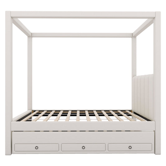 Upholstery Canopy Platform Bed With Trundle And Three Storage Drawers - The Sleep Loft - Online Mattress Showroom NYC