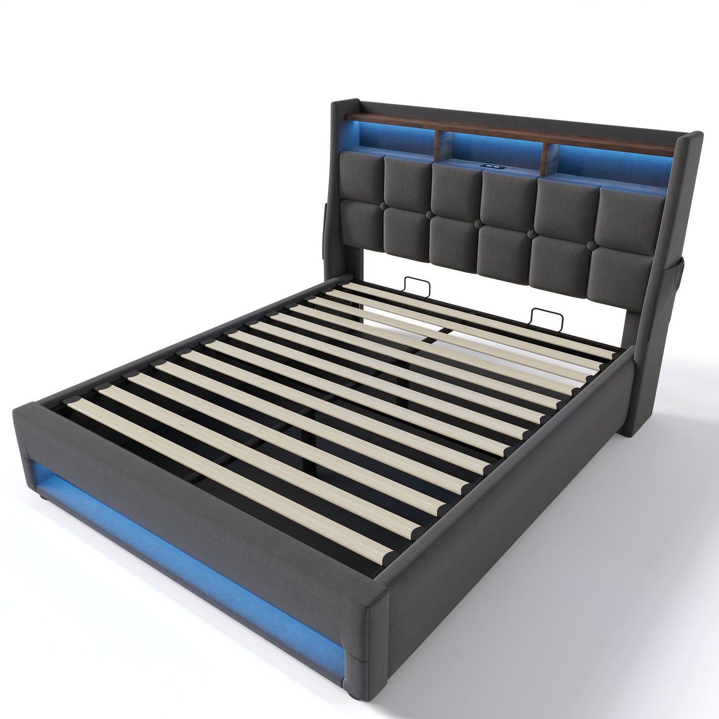 Upholstered Platform Bed With A Hydraulic Storage System, LED And USB Charging (Without Mattress) - The Sleep Loft - Online Mattress Showroom NYC