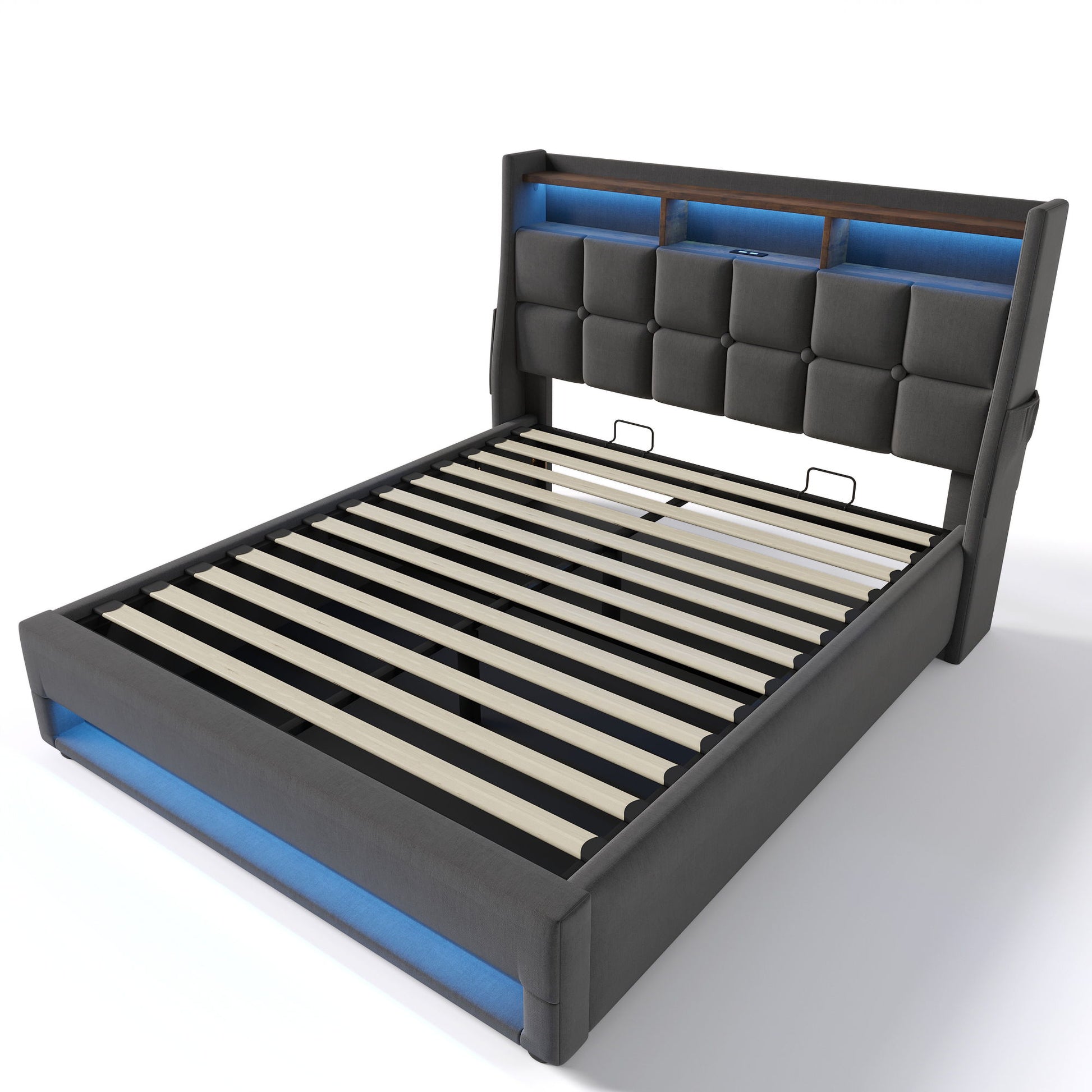 Upholstered Platform Bed With A Hydraulic Storage System, LED And USB Charging (Without Mattress) - The Sleep Loft - Online Mattress Showroom NYC