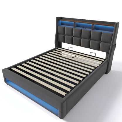 Upholstered Platform Bed With A Hydraulic Storage System, LED And USB Charging (Without Mattress) - The Sleep Loft - Online Mattress Showroom NYC