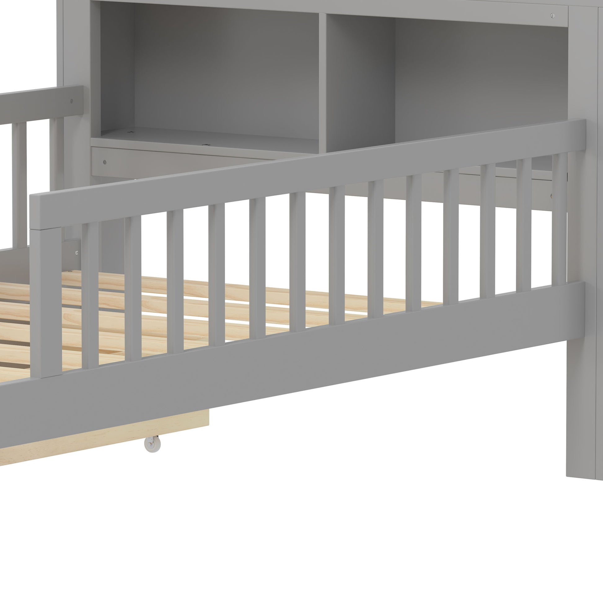 Bed With Headboard Storage Rack, 2 Under Bed Drawers, 3 Side Guardrails For Safety - The Sleep Loft - Online Mattress Showroom NYC