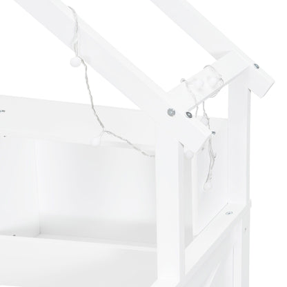 House Style Platform Bed With LED Lights, Storage Shelves, Drawers, And Guardrail - The Sleep Loft - Online Mattress Showroom NYC