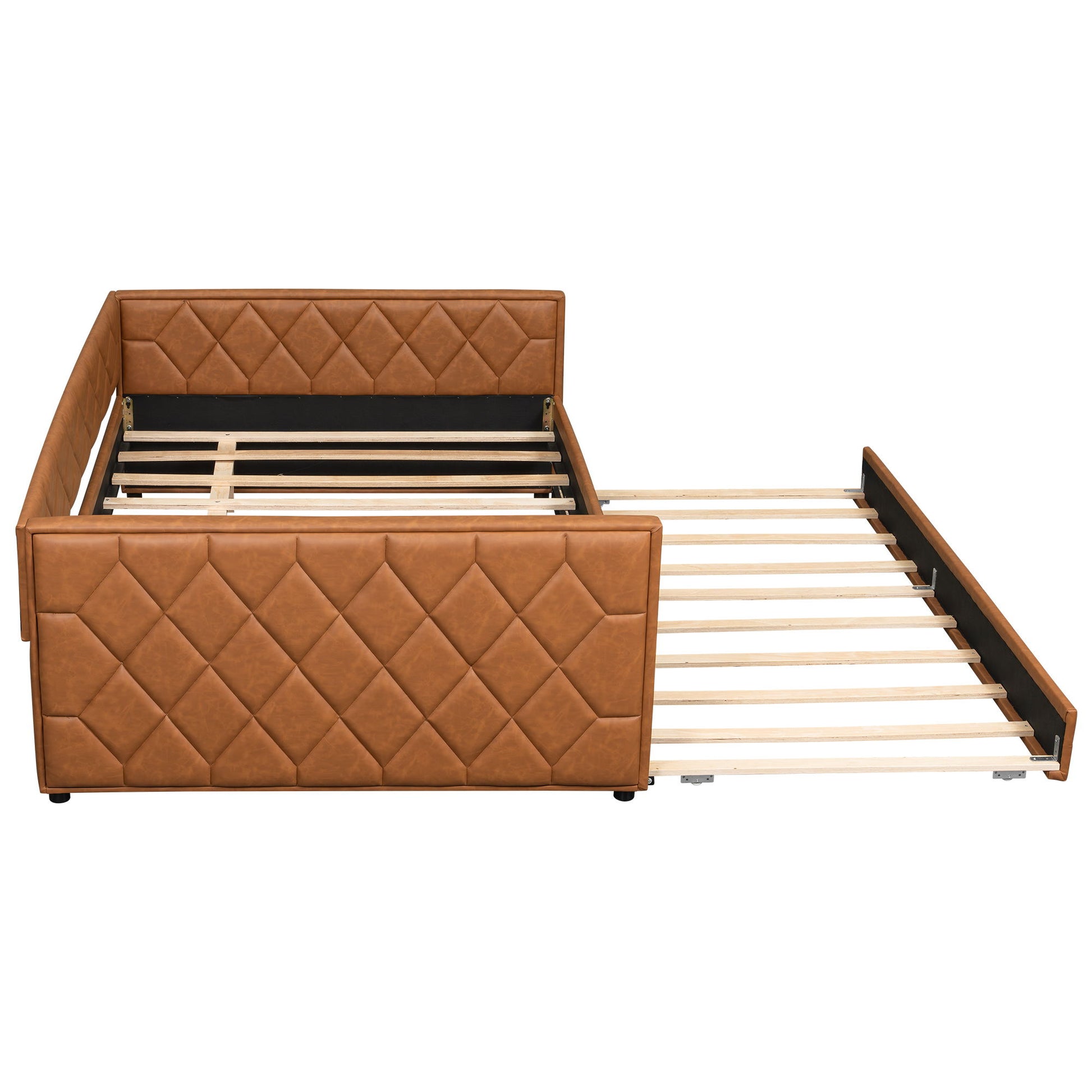 Upholstered Full Long Daybed With Trundle And LED Armrests - Brown - The Sleep Loft - Online Mattress Showroom NYC