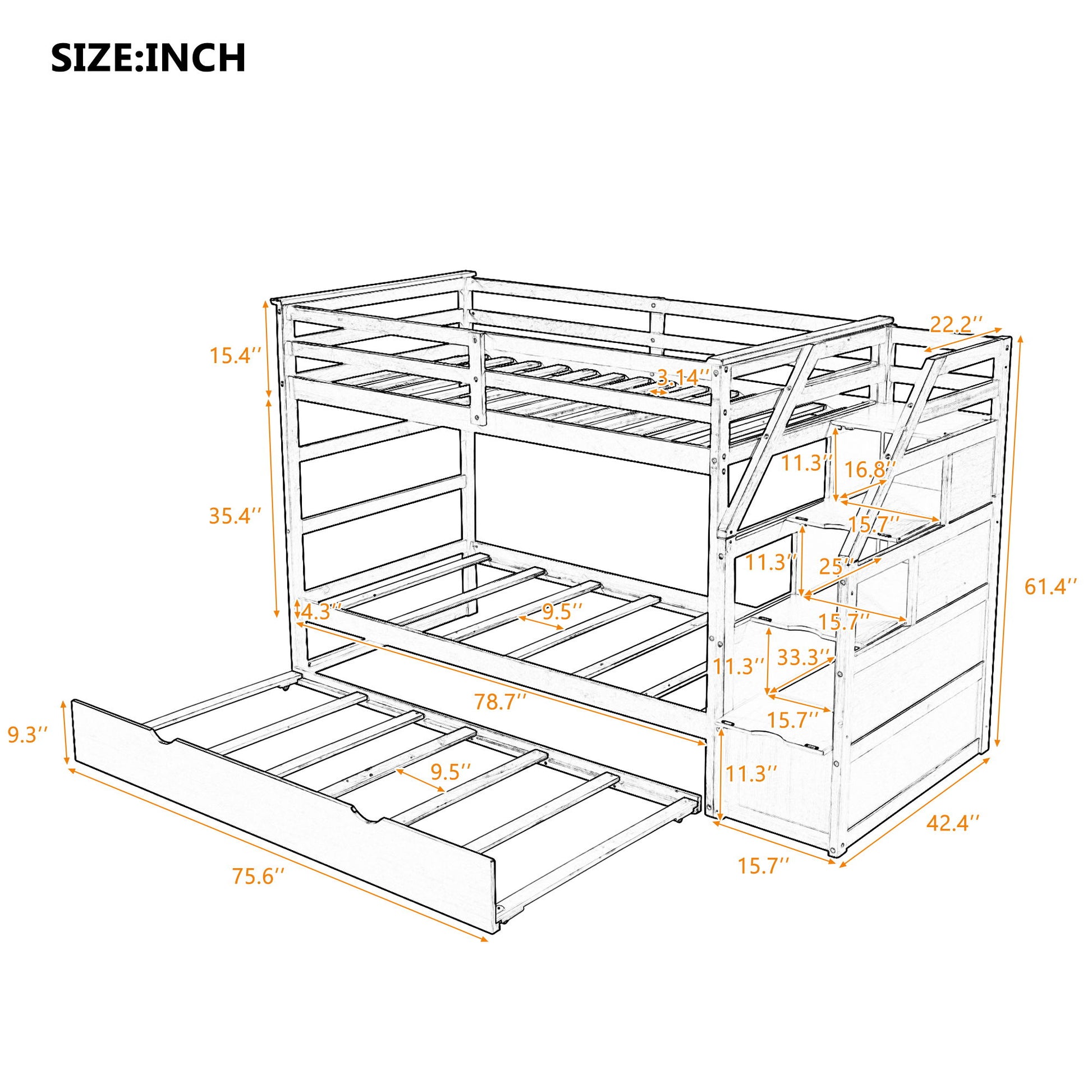 Twin Over Twin Bunk Bed With Twin Size Trundle And 3 Storage Stairs - Espresso - The Sleep Loft - Online Mattress Showroom NYC