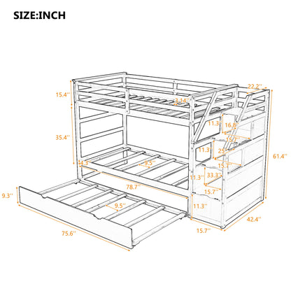 Twin Over Twin Bunk Bed With Twin Size Trundle And 3 Storage Stairs - Espresso - The Sleep Loft - Online Mattress Showroom NYC