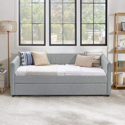 Upholstered Daybed With Trundle With Vertical Stripes - The Sleep Loft - Online Mattress Showroom NYC