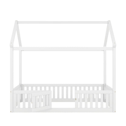 Wood House Bed With Fence And Door - The Sleep Loft - Online Mattress Showroom NYC