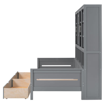 Daybed With Glass Door Storage Cabinets, Built In LED Lighting And Shelves - The Sleep Loft - Online Mattress Showroom NYC