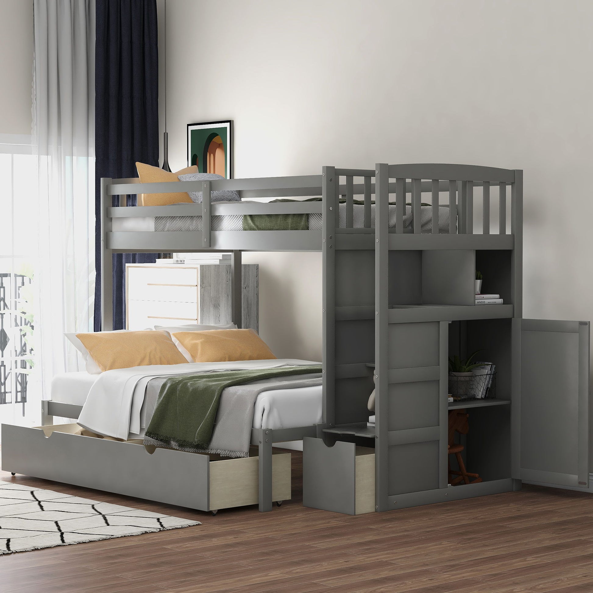 Bunk Bed, Convertible Bottom Bed, Storage Shelves And Drawers - The Sleep Loft - Online Mattress Showroom NYC