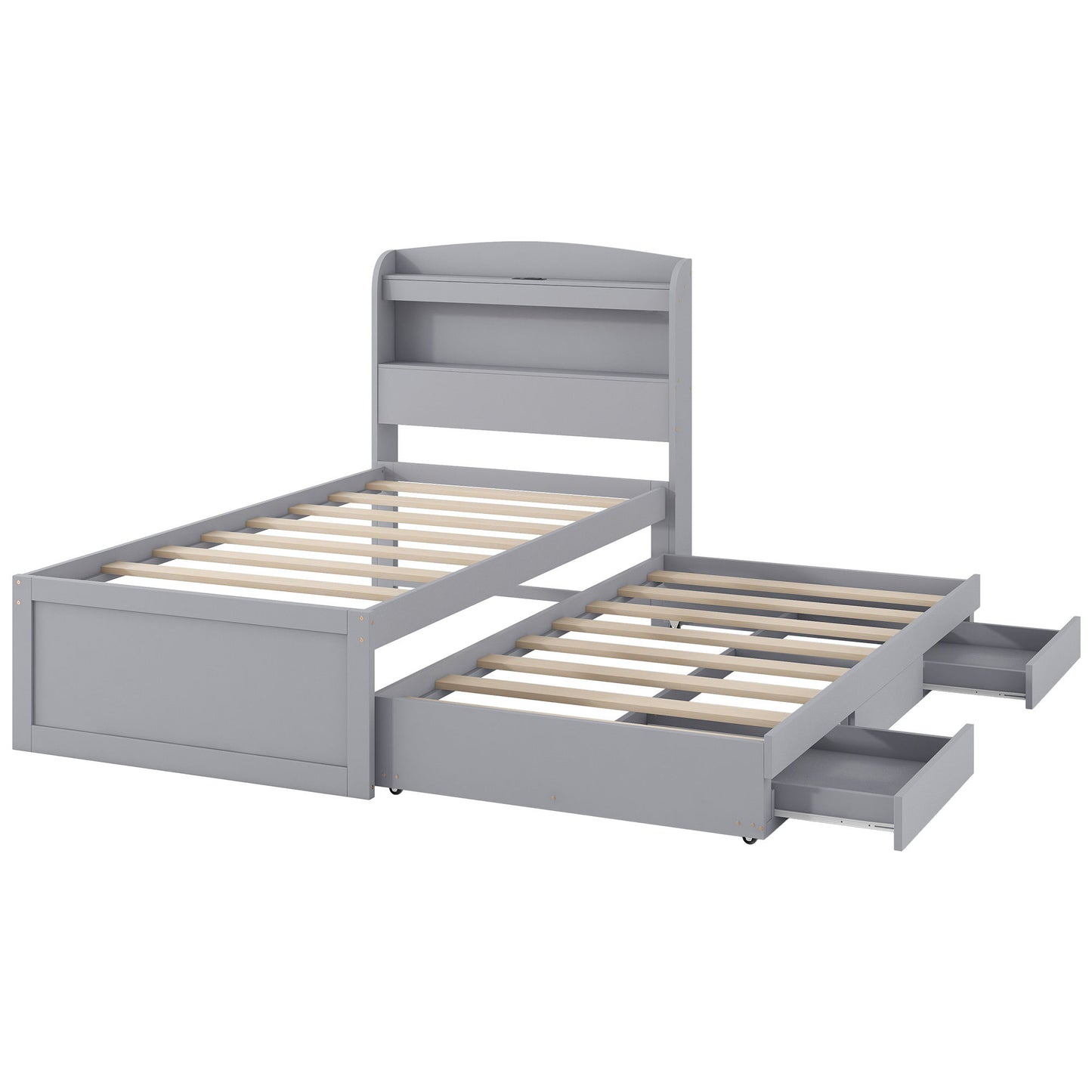 Platform Bed With LED Headboard, Charging Station, Trundle And 2 Drawers - The Sleep Loft - Online Mattress Showroom NYC