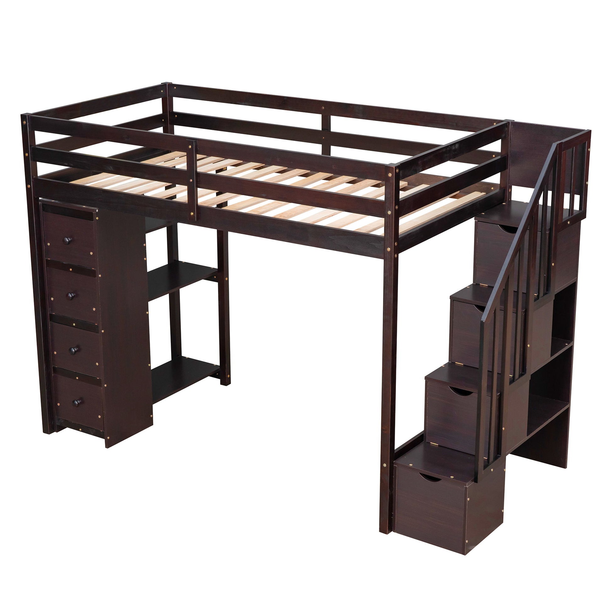 Loft Bed With Storage Drawers And Stairs With Shelves - The Sleep Loft - Online Mattress Showroom NYC