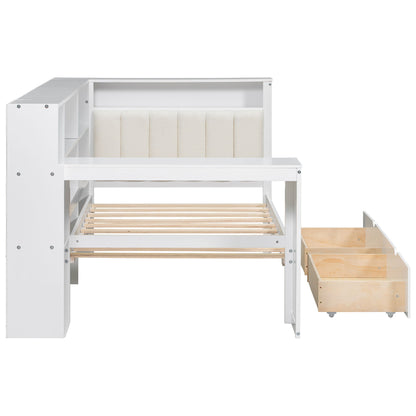 Platform Bed With Upholstered Headboard, Storage Shelves, Drawers, Charging Station, LED Lighting, Built In Desk - The Sleep Loft - Online Mattress Showroom NYC