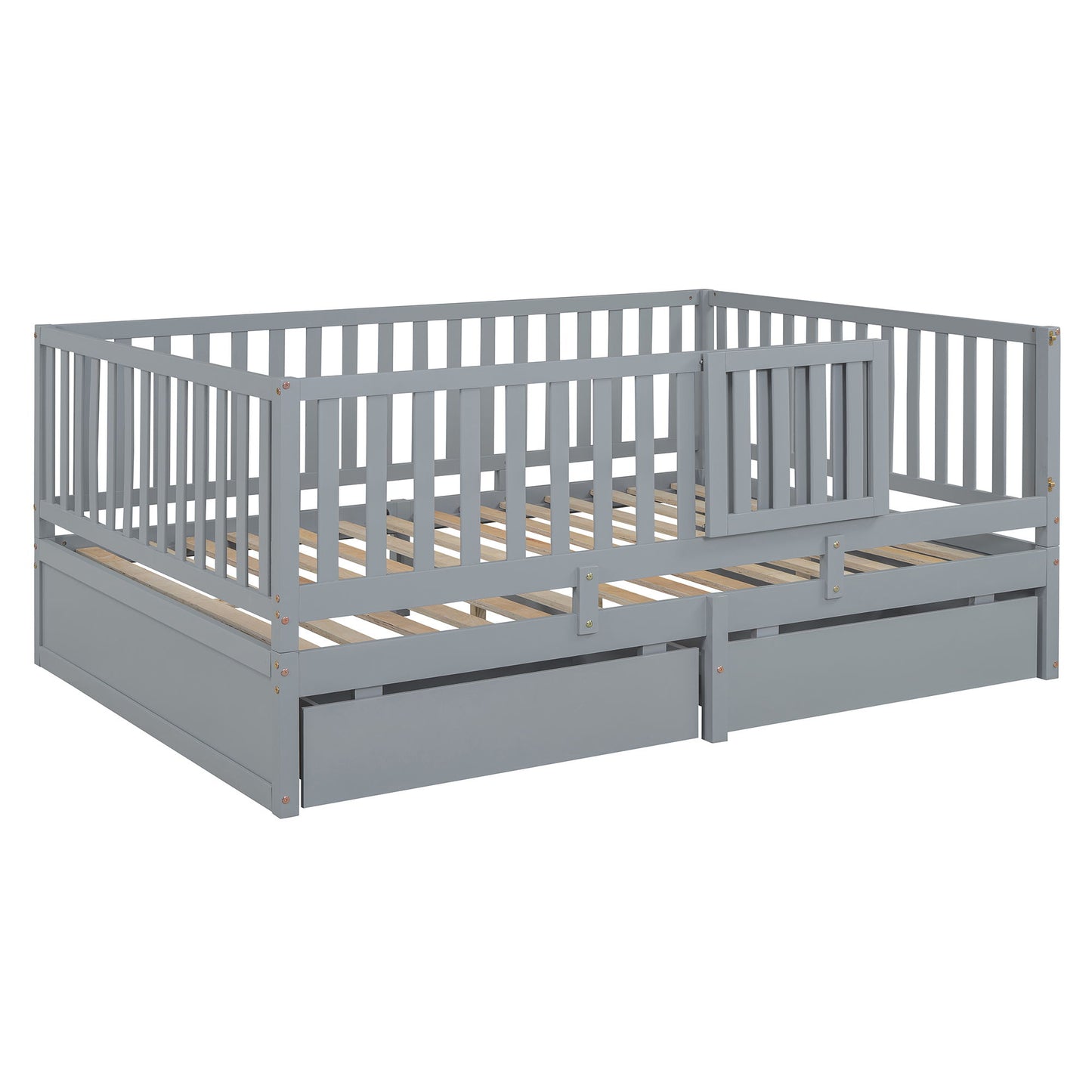 Daybed With Fence Guardrails And 2 Drawers, Split Into Independent Floor Bed & Daybed - The Sleep Loft - Online Mattress Showroom NYC