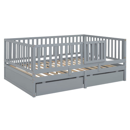 Daybed With Fence Guardrails And 2 Drawers, Split Into Independent Floor Bed & Daybed - The Sleep Loft - Online Mattress Showroom NYC