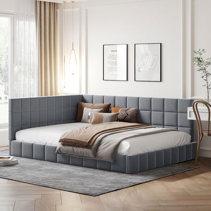 Full Size Upholstered Classic Mid Century Modern Daybed / Sofa Bed Frame, Elegant Design - Gray - The Sleep Loft - Online Mattress Showroom NYC