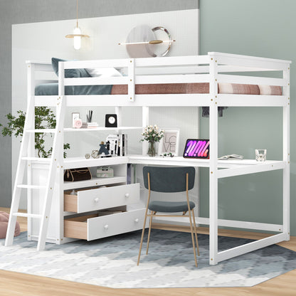 Modern Loft Bed With Built In Desk, Shelves, And 2 Drawers - The Sleep Loft - Online Mattress Showroom NYC