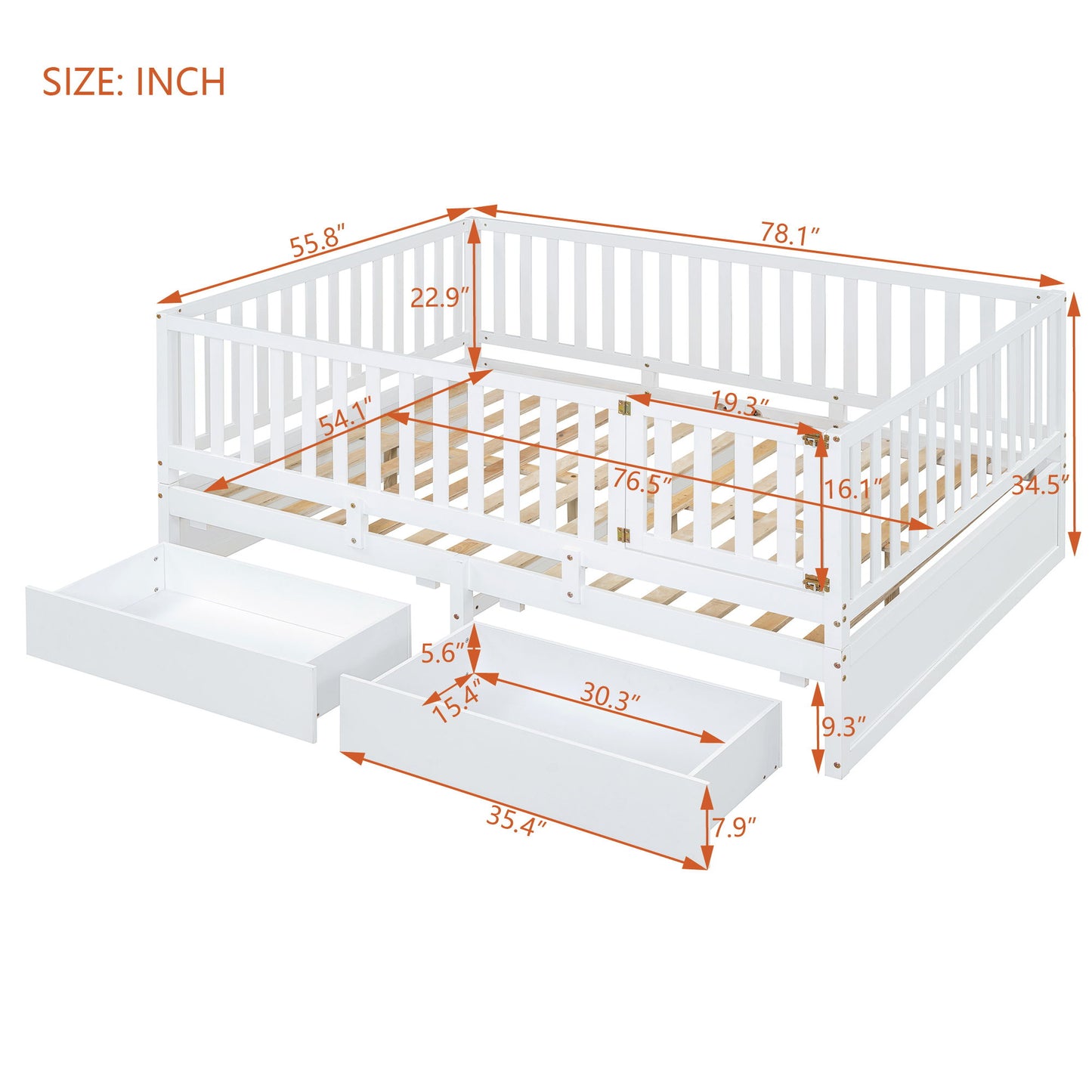 Daybed With Fence Guardrails And 2 Drawers, Split Into Independent Floor Bed & Daybed - The Sleep Loft - Online Mattress Showroom NYC